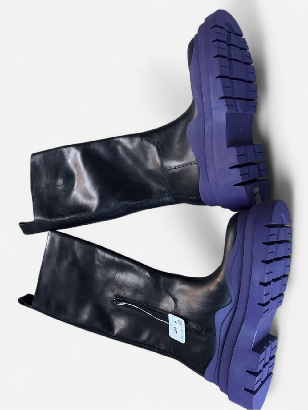 Bottega Veneta the tire Black Leather Lace-Up Boots with Purple Lug Sole
